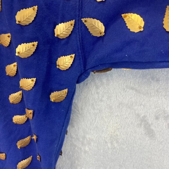 READ! Vintage Gene Ewing Bis Bis Gold Leaf Embellished Blue Knit Tee Top Small - Picture 14 of 16